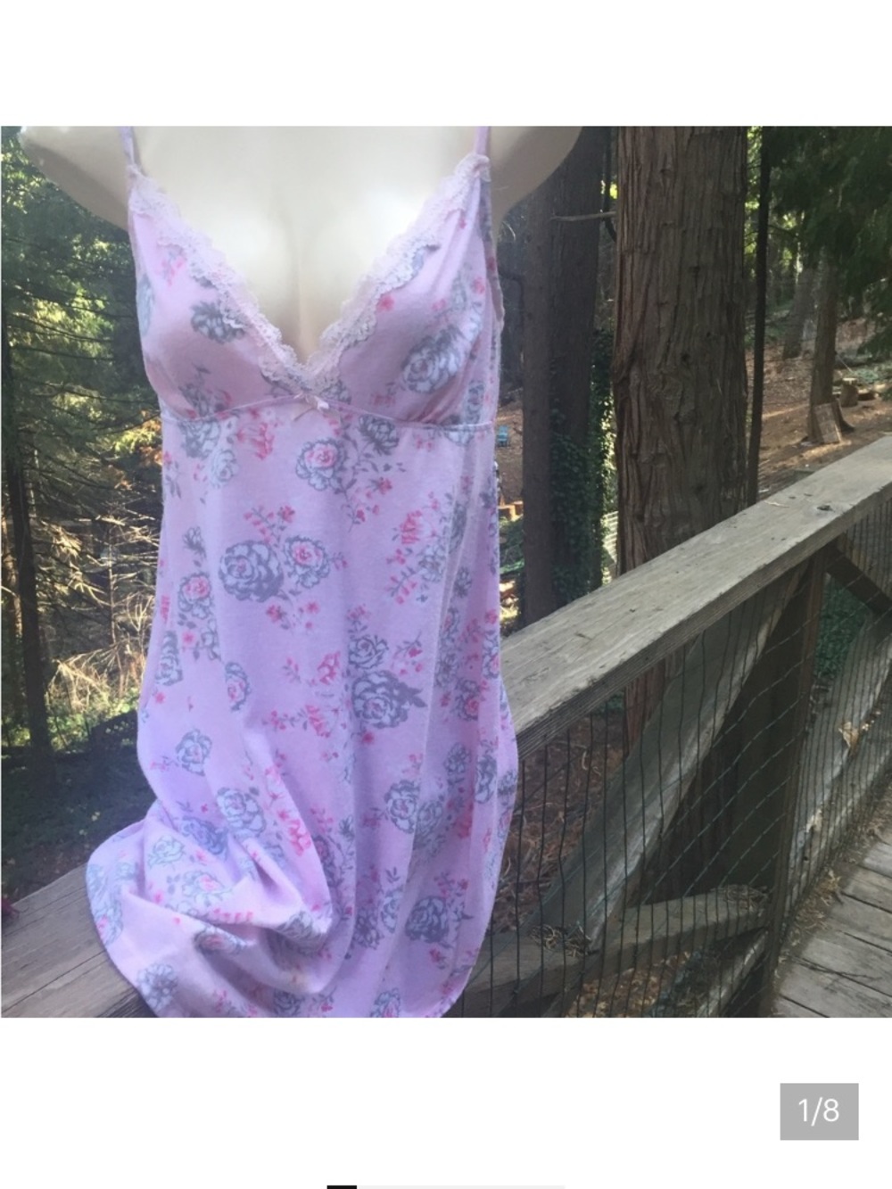Laura Ashley Lilac Floral Lace-Trim stretchy fuzzy nightgown Chemise
